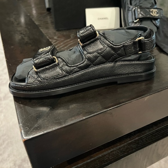 Chanel Black Sandals with Silver Logo - Picture 2 of 6